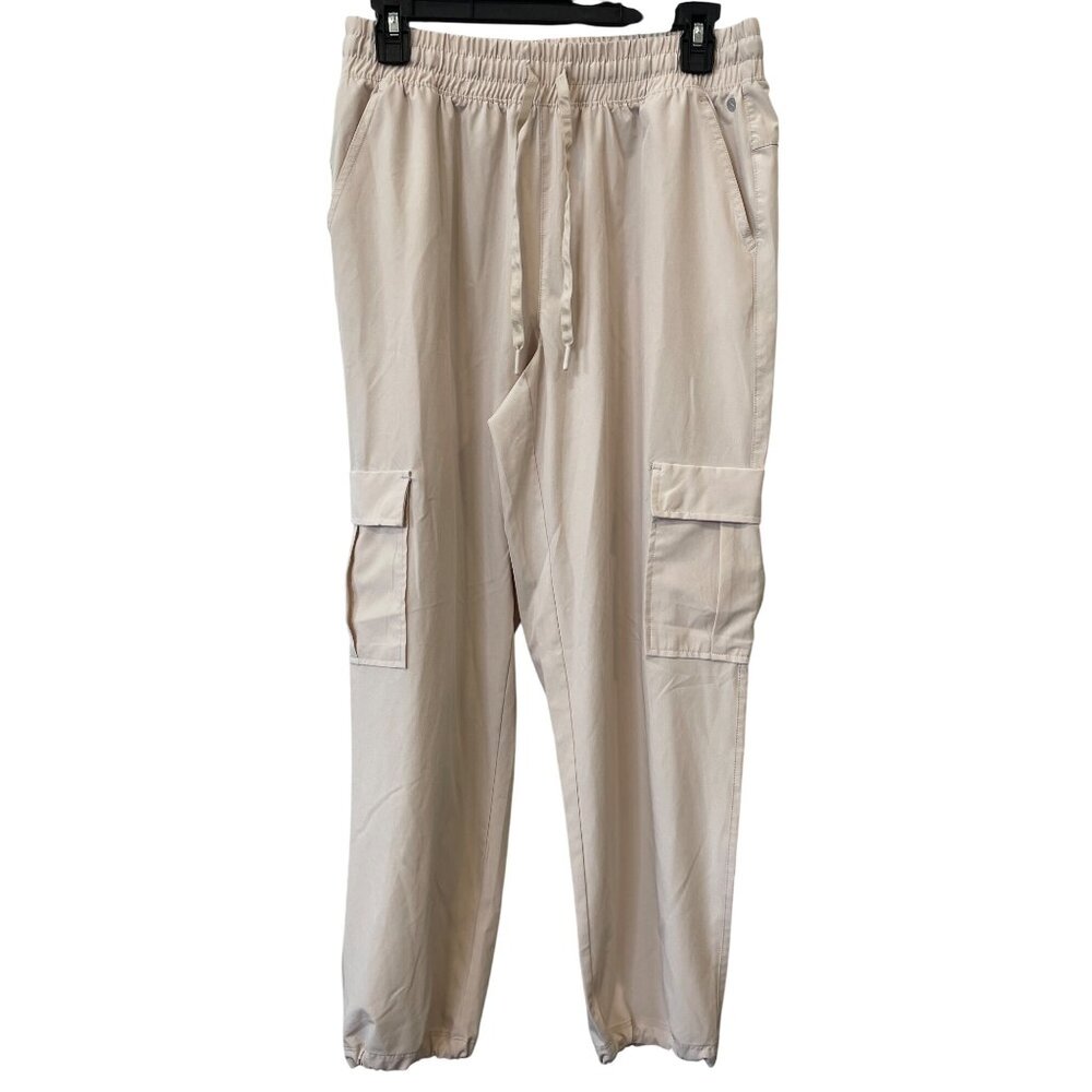 Layer8 Cargo Jogger Pants Size Medium Pull On Elastic Waist Beige Active Outdoor
